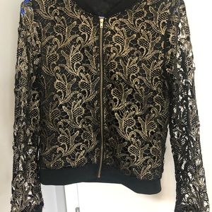 Black and gold floral lace top